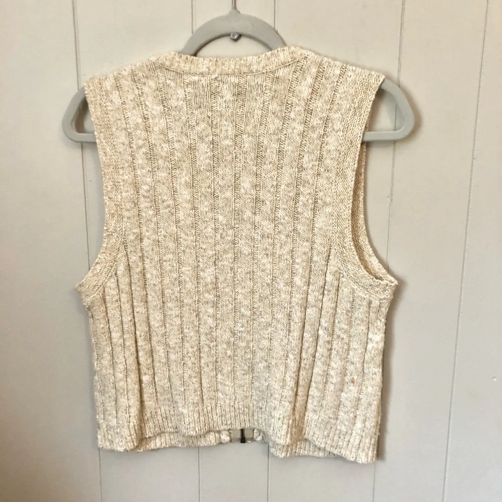 Vintage LizWear Sweater Vest Cardigan Zip Crop Oatmeal Cotton Blend Medium Y2K - Picture 6 of 6
